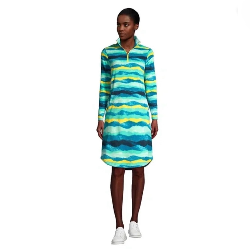 Lands’ End Womens Long Sleeve Fleece Quarter Zip Dress Size S Petite (6-8) NWOT